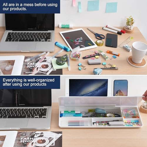 TSJ OFFICE Small Desktop Whiteboard -Glass Dry Erase Board Computer Keyboard Stand White Board Surface Pad with Drawer, Desk Organizers with Accessories for Office, Home, School Supplies - White - Image 3