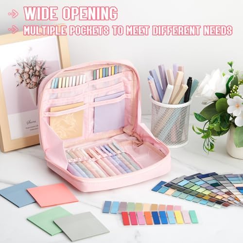 135 Pcs Book Annotation Kit Aesthetic Pencil Case Bag 12 Highlighter 11 Gel Pen 1 Marker 300 Sheet Transparent Sticky Notes Pad 2640 Index Stickers Bible Study Supplies (Kawaii,Pink) - Image 4