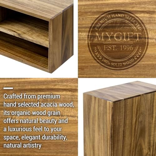 MyGift Premium Acacia Solid Wood Desktop Organizer Box with 3 Removable Black Metal Mesh Trays, Rustic Office Desk Supplies Storage Drawers for Accessories - Image 6