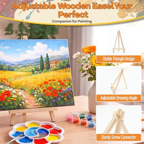 Engrowtic 160 Pcs 20 Set Paint and Sip Kit for Adult Include Blank Mini Canvas Boards Wooden Easels Painting Strips Brushes Palettes Disposable Aprons for Party Paint and Sip Date Night Kits - Image 3