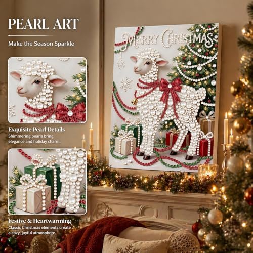 DIY Pearl Painting with Frame Christmas Creative Design, Handmade Healing Home Wall Decoration, 11.81X15.75in (Tools Included)-Sheep - Image 2