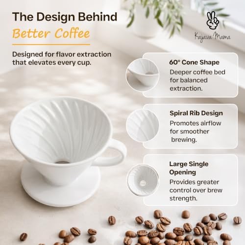 Ceramic Pour Over Coffee Dripper V02 Manual Brewer White, 2 Cup - Image 3
