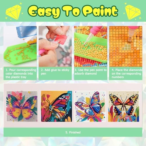 ICYANART 4 Pack Butterfly Diamond Art Painting Kits for Kids 6x6 Inch - Image 7