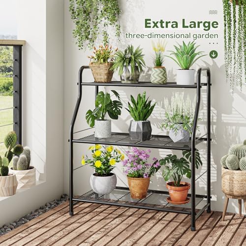 Simple Trending Plant Stand Indoor Outdoor, Plant Shelf for Multiple Pots Metal, 3 Tiers Large Plant Holder for Living Room Garden Balcony - Image 4