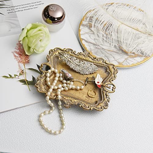 Funly mee Small Antique Trinket Dish Vintage Gold Metal Jewelry Tray, Ring Holder-5.3 x 3.5 x 1.2 inches - Image 2