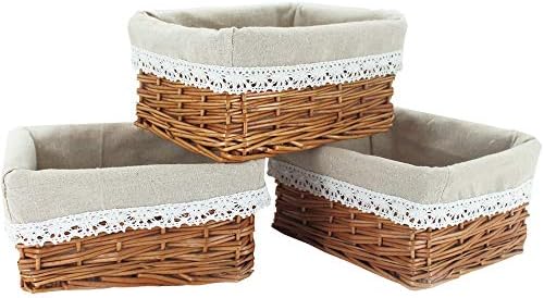 INGWILLOW 3Pcs Small Rectangular Wicker Storage Basket for Shelves by KINGWILLOW