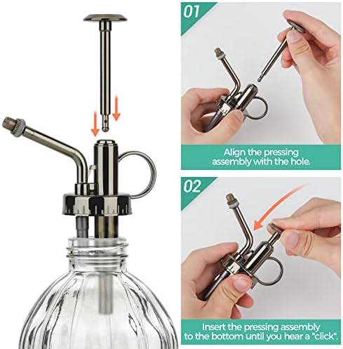 T4U Glass Plant Mister 200ML, Vintage Spray Bottle with Top Pump Fine Mist Flower Garden Sprayer Small Decorative Spritzer Watering Can Gift for Indoor Outdoor Succulent House Plant (Clear) - Image 3