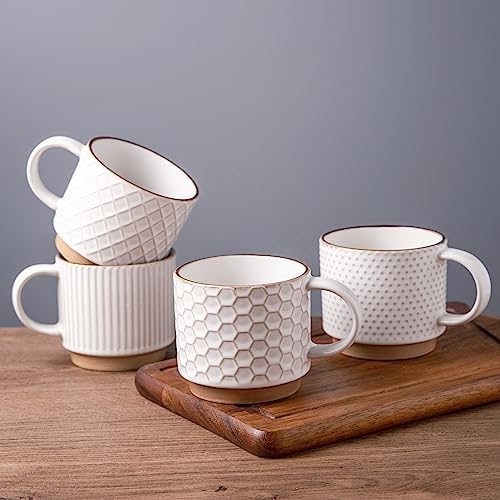 GBhome 12 OZ Stackable Coffee Mugs Set of 4, Ceramic Coffee Cups Set by GBhome