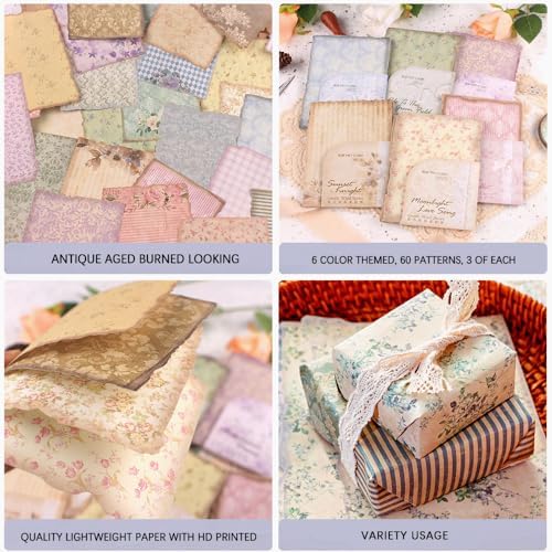 180 Sheets Vintage Scrapbook Paper, Journaling Scrapbooking Supplies, Antique Aged Looking Background Paper for Junk Journals Card Making Mixed Media Decoupage - Image 3