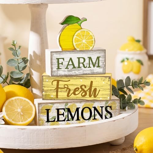 Moucuny 4 Pcs Summer Lemon Decor Summer Wooden Table Decorations - Image 2