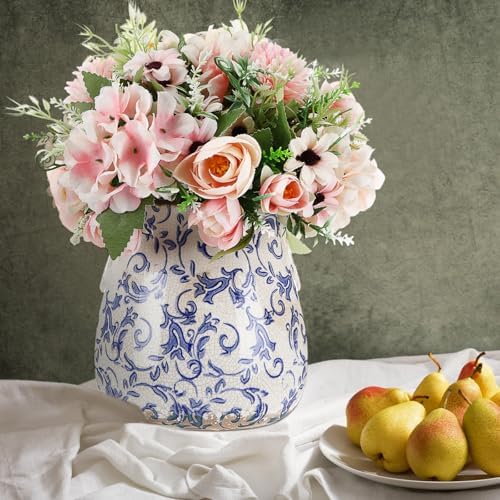 Ceramic Scroll Planter 6.5 Inch, Blue Floral - Image 2