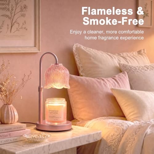 Candle Warmer Lamp with Timer, Pink Modern Candle Lamp for Home Decor, Electric Candle Warmer Lamp, Dimmable Wax Warmer for Jar Candles, Gift Box Included - Metallic Pink Clear Pink - Image 4