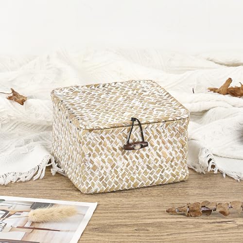 Hipiwe Wicker Shelf Baskets with Lid Woven Decorative Basket Bin, X-small - Image 7