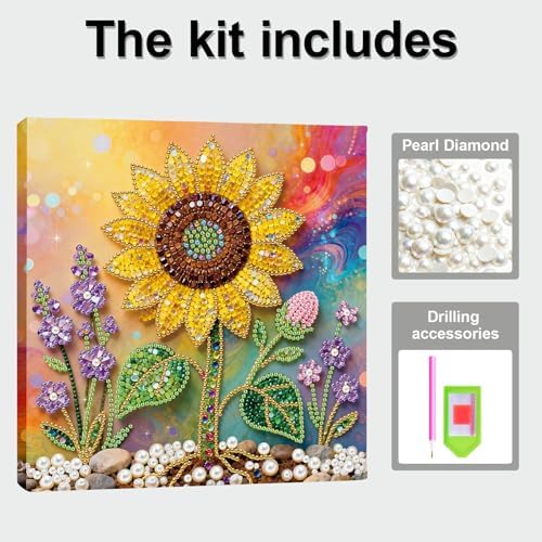 ARTopet DIY Pearl Painting Kit with Frame Gemstone Pearl Diamond Dots Beads Canvas Art Craft for Adult Beginners Display for Tabletop and Wall Mounting Home Decor-Sunflower - Image 3