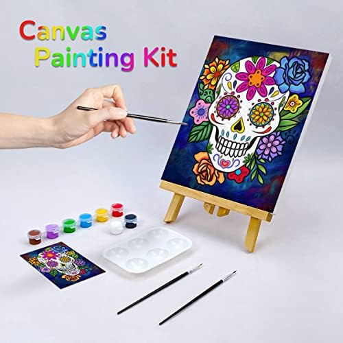 Pre Drawn Canvas Painting Kit for Adults Paint and Sip Party Supplies 8x10 in Canvas to Paint, 8 Acrylic Colors,3 Brush,1 Pallet Art Set Day of The Dead Dia de Los Muertos Sugar Skull - Image 2