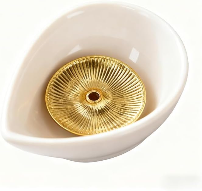 Incense Holder Modern Minimalist Circular Incense Stick Burner for Cones or Sticks for Yoga & Meditation, Enhance Atmosphere,Ceramic Ash Catcher Golden Round Shape by Warmself