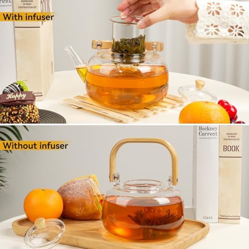 49OZ/1450ML Glass Teapot with Removable Infuser & Lid, Stovetop & Microwave Safe Clear Borosilicate Glass Tea Maker Water Kettle for Loose Leaf Blooming Tea - Image 5