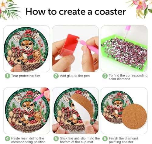 8 Pcs Christmas Diamond Art Painting Coasters Kits,Winter Snowman Coaster with Holder for Adults, Non-Slip DIY Dot Paint Craft Kits,5D Full Drill DIY Diamond Dot Gem Art Kit Home Decor Arts Craft - Image 7