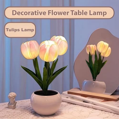 Tulip Flower Table Lamp Pink LED Desk Night Light with Vase - Image 5