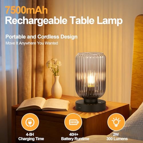 LightRound Cordless Table Lamp for Bedroom, Touch Stepless Dimmable - Image 2