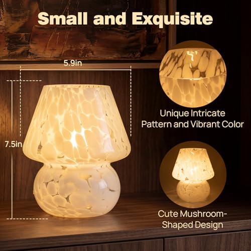 Small Mushroom Table Lamp for Bedside & Nightstand, Murano, White - Image 3
