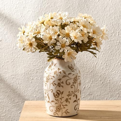 SIDUCAL Ceramic Vintage Vase, 7 Inch Retro Ice Cracked Chinoiserie Floral Vase, Rustic Farmhouse Vases for Home Decor, Bookshelf, Office, Garden, Chinoiserie Decor, Tuscan Decor, Brown Floral Pattern by SIDUCAL