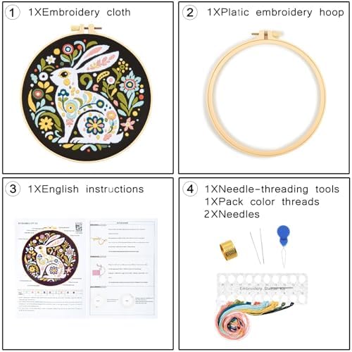 Crafmanoe Embroidery Kits for Beginners Adults, Flowers Rabbit Embroidery Starter Kits, Counted Cross Stitch Kits for Beginners Adults Hobbies Set for Women, Embroidery Hoops, Thread & Video Tutorial - Image 3