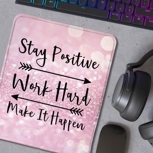 Inspirational Mouse Pad, Stay Positive Work Hard Make It Happen Motivational Positive Pink Glitter Mouse Pads for Wireless Mouse Computers Laptop Desk Accessories, 9.5x7.9 Inch - Image 5