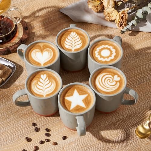 E-far Ceramic Coffee Mug Set of 6, 12oz Modern Coffee Cups, Speckled Khaki - Image 4