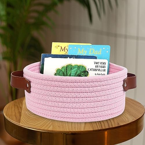 ABenkle Small Storage Basket, Mini Cotton Rope Storage Bin, Cute Tiny Shelf Baskets, Boho Decorative Toy Organizer for Nursery, Spa, Empty Gift Basket - XS, Pink - Image 3