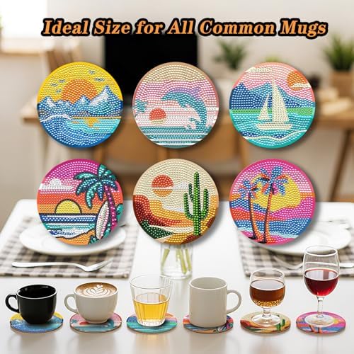 Zynlio Sunset Diamond Paintings Coasters Kits Set with Holder,Diamond Art, DIY Diamond Crafts Coasters for Adults, Diamond Art Painting Kits for Women, Beginners, Diamond Craft Supplies - Image 3