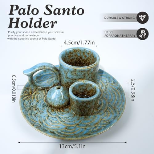 MOUGIGI 5-in-1 Ceramic Palo Santo Burner Holder Blue -Small Candle Holder - Image 2