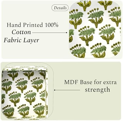 CPC Emerald Green Block Print Cotton Desk Organizer Sticky Note Holder - Image 2