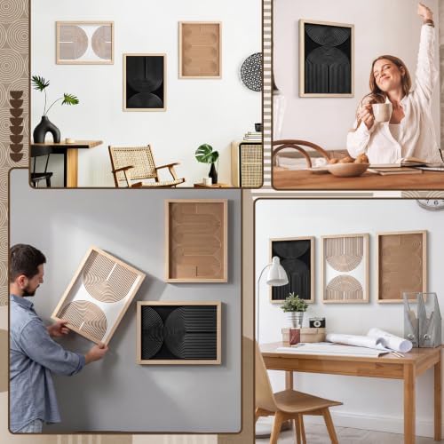 Honoson Set of 3 3D Textured Carved Wooden Wall Art, Neutral, Abstract - Image 5
