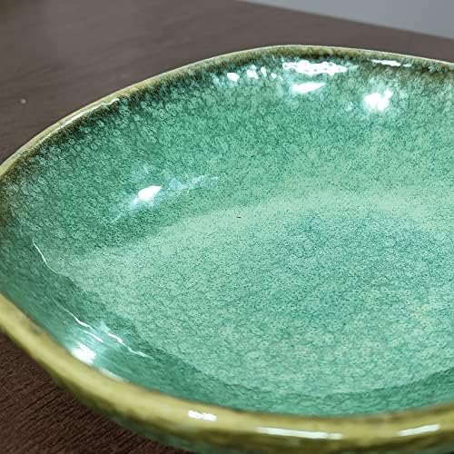 8" Green Ceramic Decorative Bowl, Reactive Glaze Stoneware - Image 6