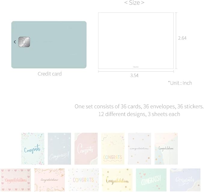 Monolike Day-by-day Card, Congratulations - Mix 36 Mini Single cards, 36 envelopes, 36 stickers Package