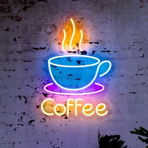 LED Coffee Cup Neon Sign Large 5V USB Powered Acrylic Neon Lights with Dimmable Switch and Hanging Chain for Coffee Cafe Bar Party Living Room Sign Gifts by HFHungkeong