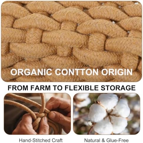2 Pack Woven Storage Basket Set – Small Square Basket for Shelves, Desk, Vanity, Bedroom – White & Khaki Cotton Rope Bins, 7.7 x 6.1 x 5.5 Inches - Image 3