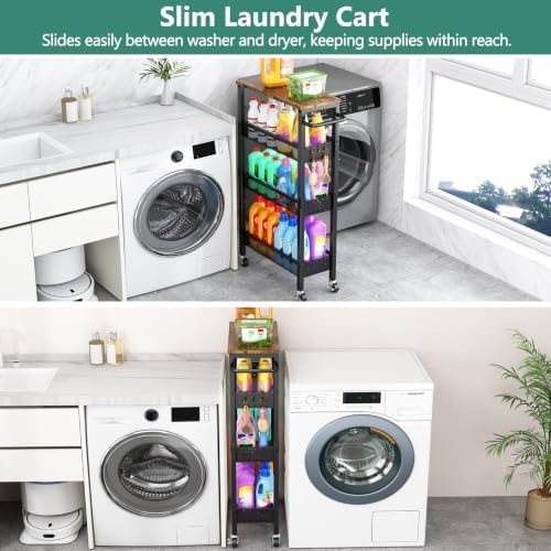 Vivihomety 4-Tier Slim Utility Rolling Laundry Cart with Wheels, Metal - Image 2