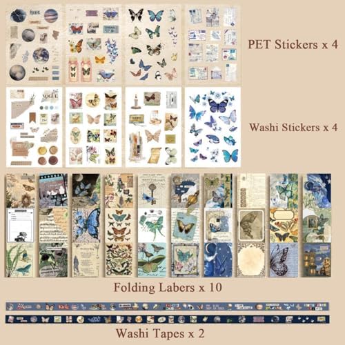 ATIRAMANIYA Vintage Aesthetic Scrapbook Kit(346Pcs) Scrapbooking Supplies Kit with Bullet Junk Journal,Stationery,A6 Grid Notebook Journaling Gift for Girl (New Butterfly Scrapbook) - Image 5