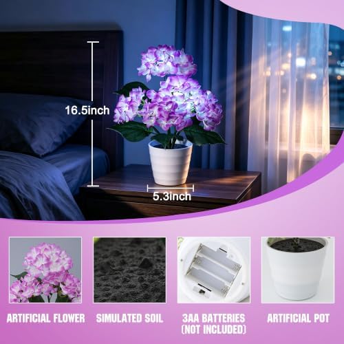 Purple Hydrangea Flower Table Lamp Decor Gifts for Women Birthday - Image 6