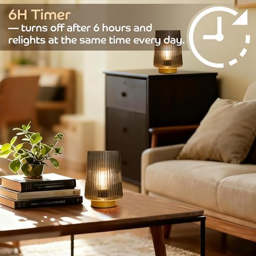 LUSHARBOR Battery Powered Lamp with Timer, Cordless Small Table Lamps Battery Operated with LED Bulb, Decorative Bedside Lamp for Living Room Grey 2Pack - Image 3