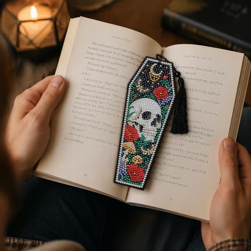 8 Pcs Gothic Diamond Art Bookmark, DIY 5D Kits with Tassels - Image 7