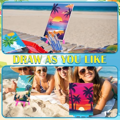 Blosssound 10 Set Pre Printed Canvas Pre Drawn Canvas Painting with Easel Kits 5" x 7" Outline Painting Panels for Beginners, DIY Craft Project, Party Favor, Home Decors(Landscape) - Image 5