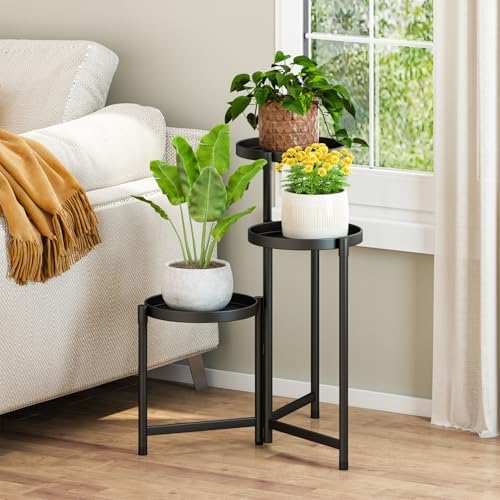 Plant Stand indoor outdoor-3 Tier black Tall Metal Flower Pot Holder 9in Wide Potted Display Rack - Heavy Duty Corner Plant Shelf for Patio Garden Balcony Living Bedroom Room - Image 2