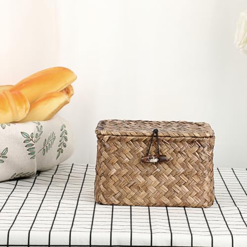 Hipiwe Seagrass Basket Bin with Lid X-Small Handwoven Wicker Storage Basket - Image 5
