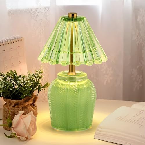 Small Battery Operated Lamp with Timer, Cream Green by SisiHokai