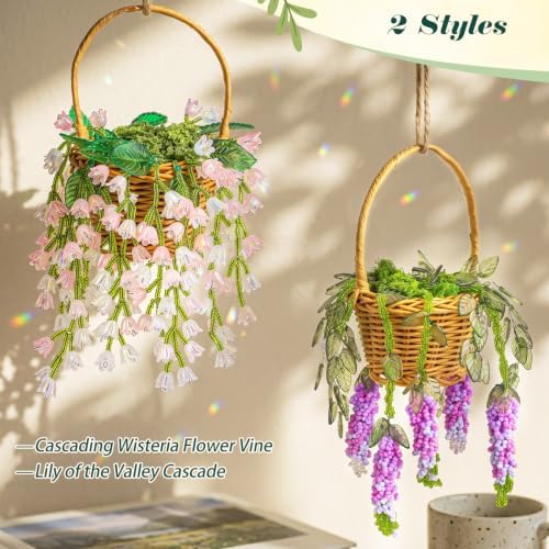 Ecoofor 4822-Pc DIY Beaded Flower Kit for Adults – Create Lily of the Valley & Wisteria Waterfalls, Complete Set with Beads, Wire, Moss, Faux Wicker Basket & Step-by-Step Instructions - Image 3