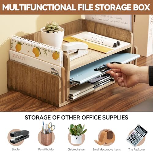 KIRIGEN Wood Desk Organizer, 5-Tray Letter Tray and Mail Sorter, Brown 2TP - Image 2