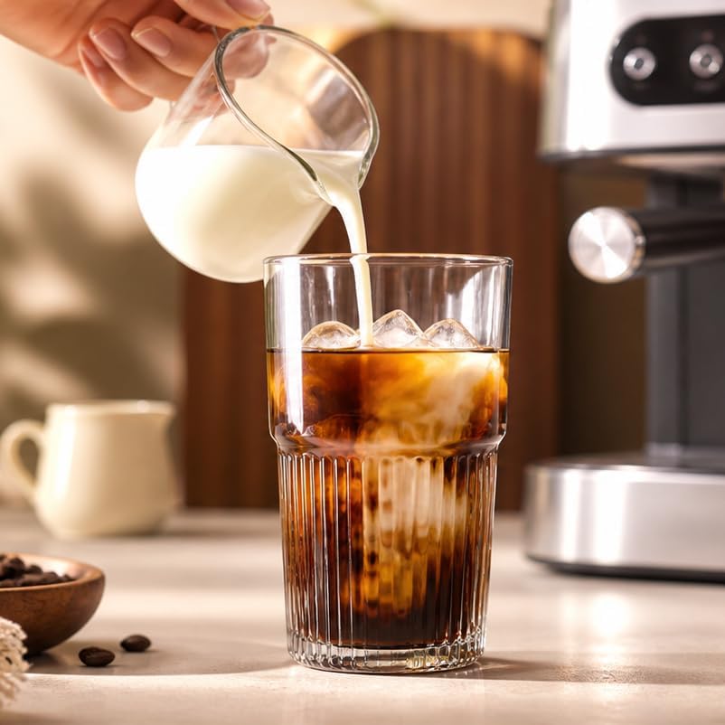 16oz/470ml Ribbed Glass Iced Coffee Tumbler with Lid and Straw, Thick-walled Clear Drinking Glass Cups for Cold Brew, Matcha, Smoothies, Leak-Resistant BPA-Free Travel Mug-2PACK - Image 2